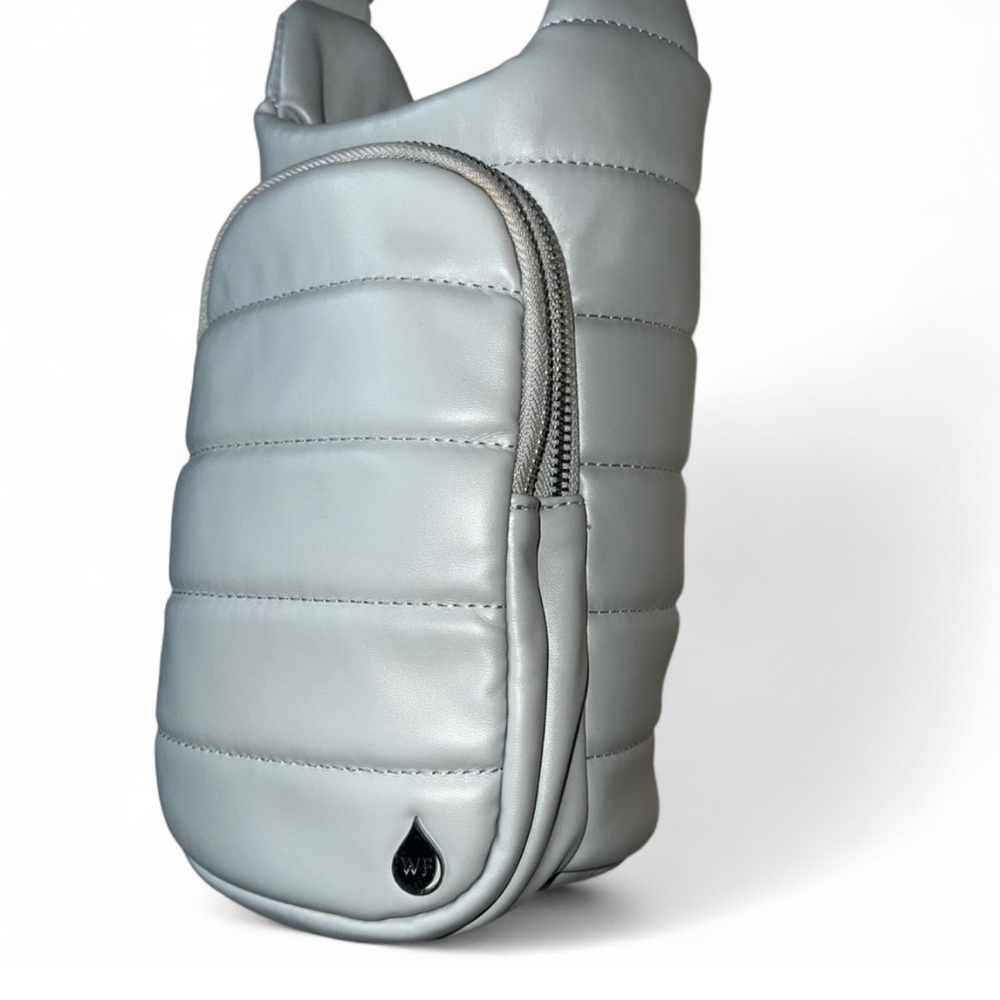Wanderfull Puffer Water Bottle Carrier Crossbody Vegan Leather Gray EUC Fitness - Picture 7 of 7